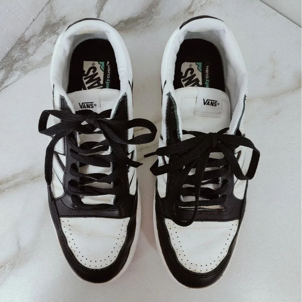 Vans Lowland ComfyCush Skate Shoes Sneakers Black True White, 9(M) 10.5(W)